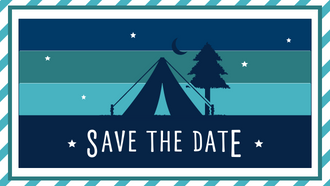 Tent graphic with text that says "Save the Date" 